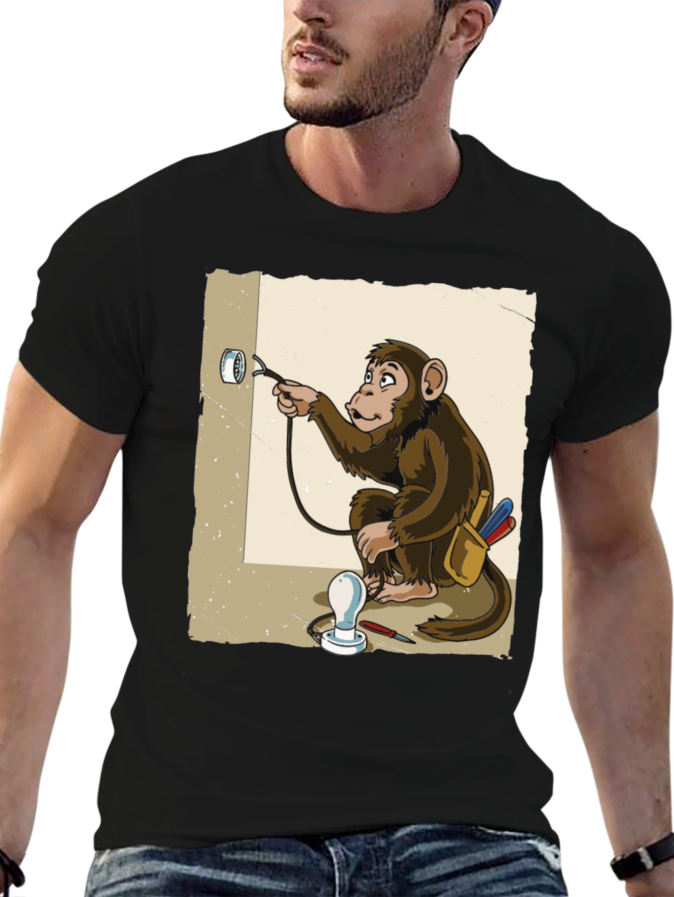 Electrician Monkey Graphic T-Shirt