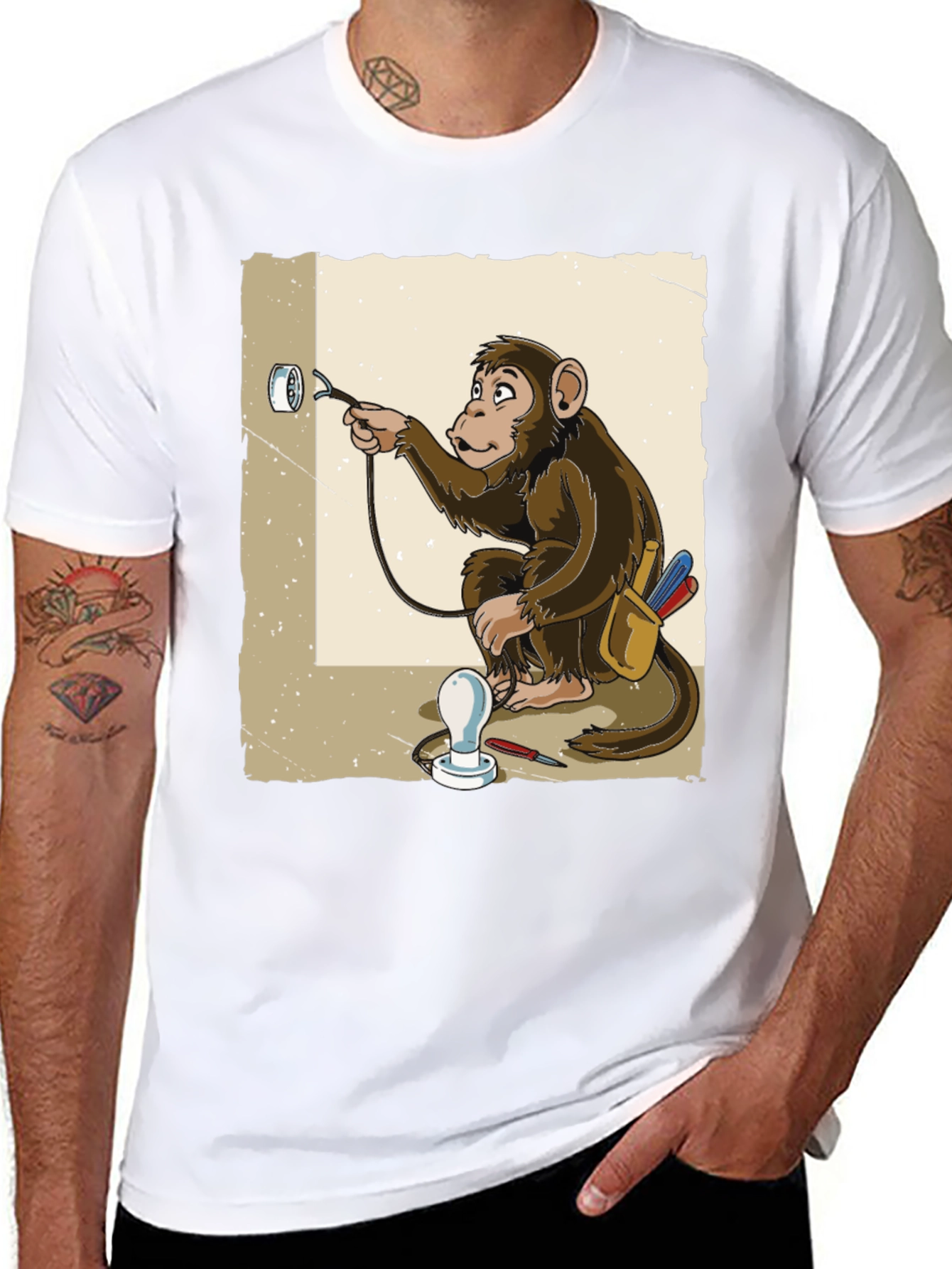 Electrician Monkey Graphic T-Shirt