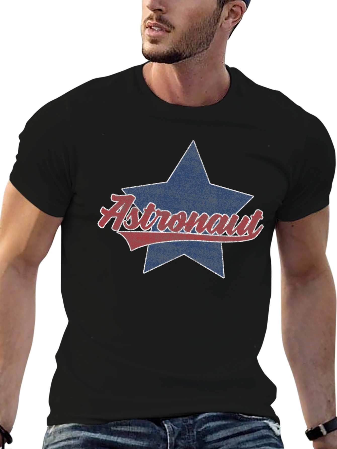 Astronaut Star Graphic Tee - Retro Style Black T-Shirt