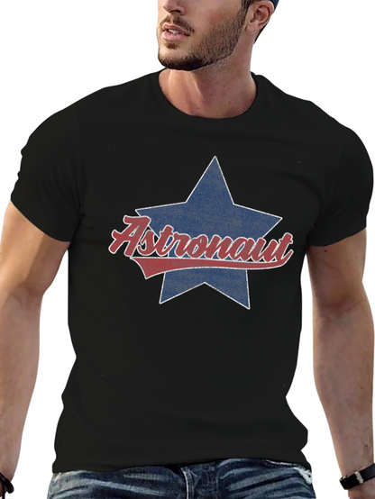 Astronaut Star Graphic Tee - Retro Style Black T-Shirt