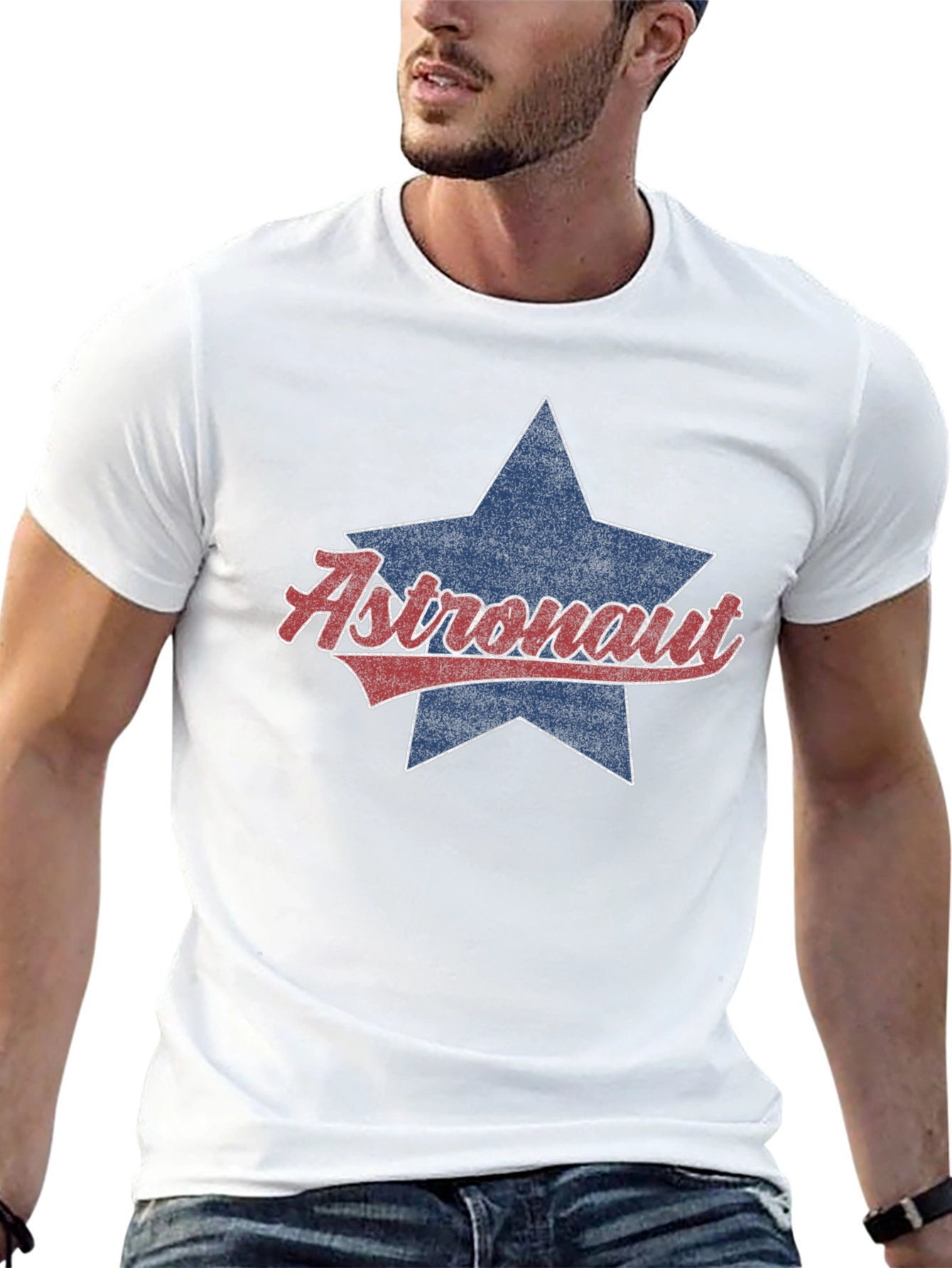 Astronaut Star Graphic Tee - Retro Style Black T-Shirt