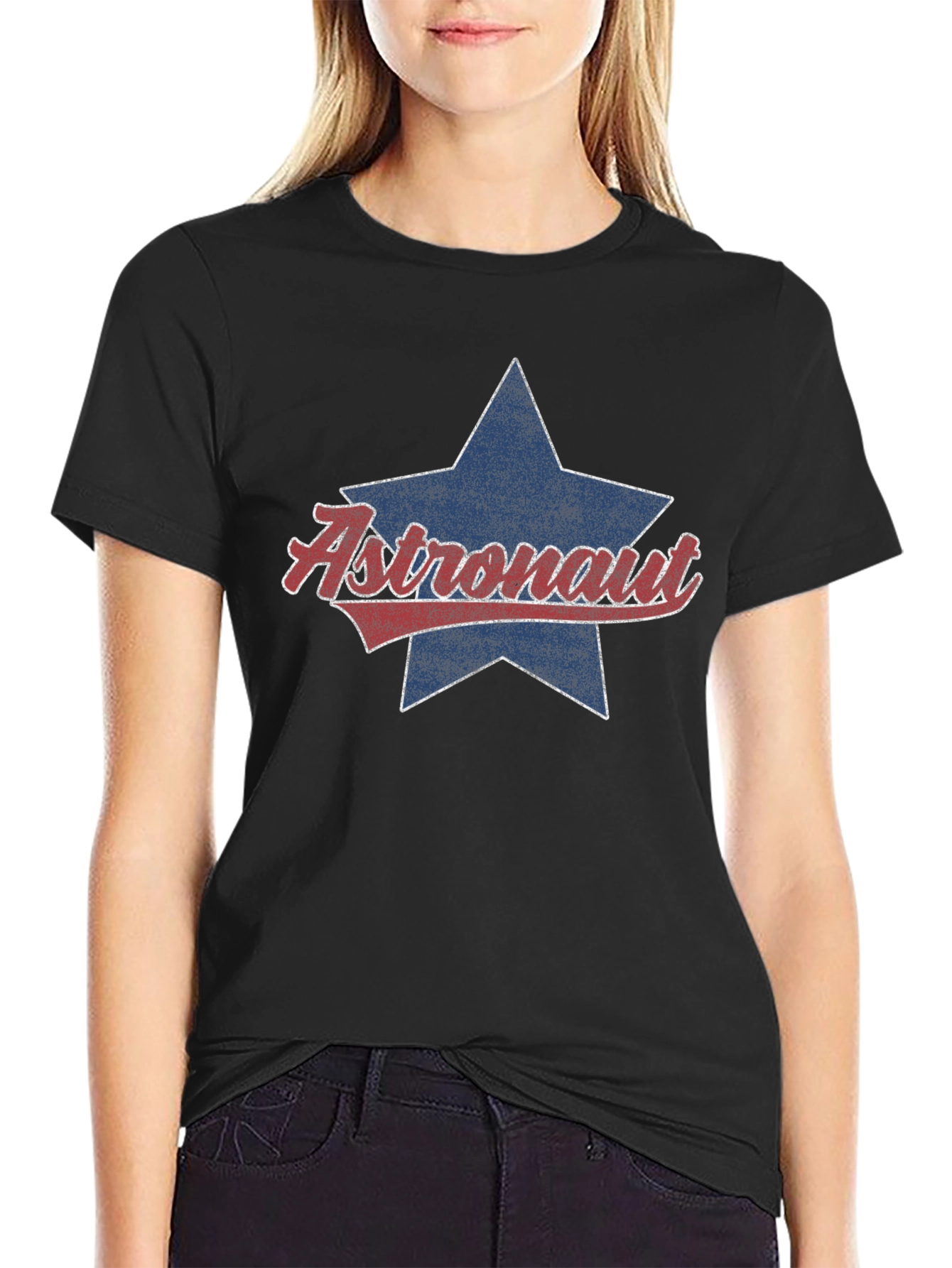 Astronaut Star Graphic Tee - Retro Style Black T-Shirt