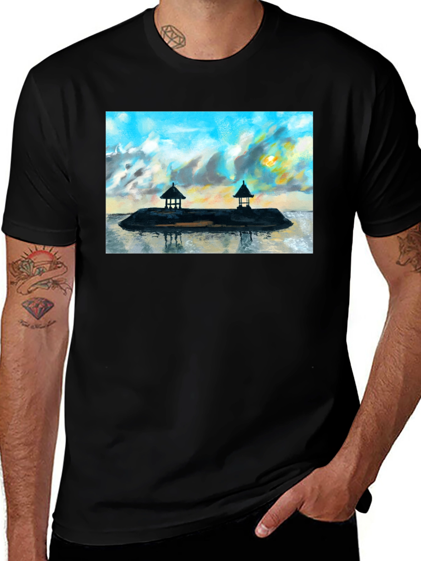 Island View Graphic T-Shirt - Black Cotton Tee
