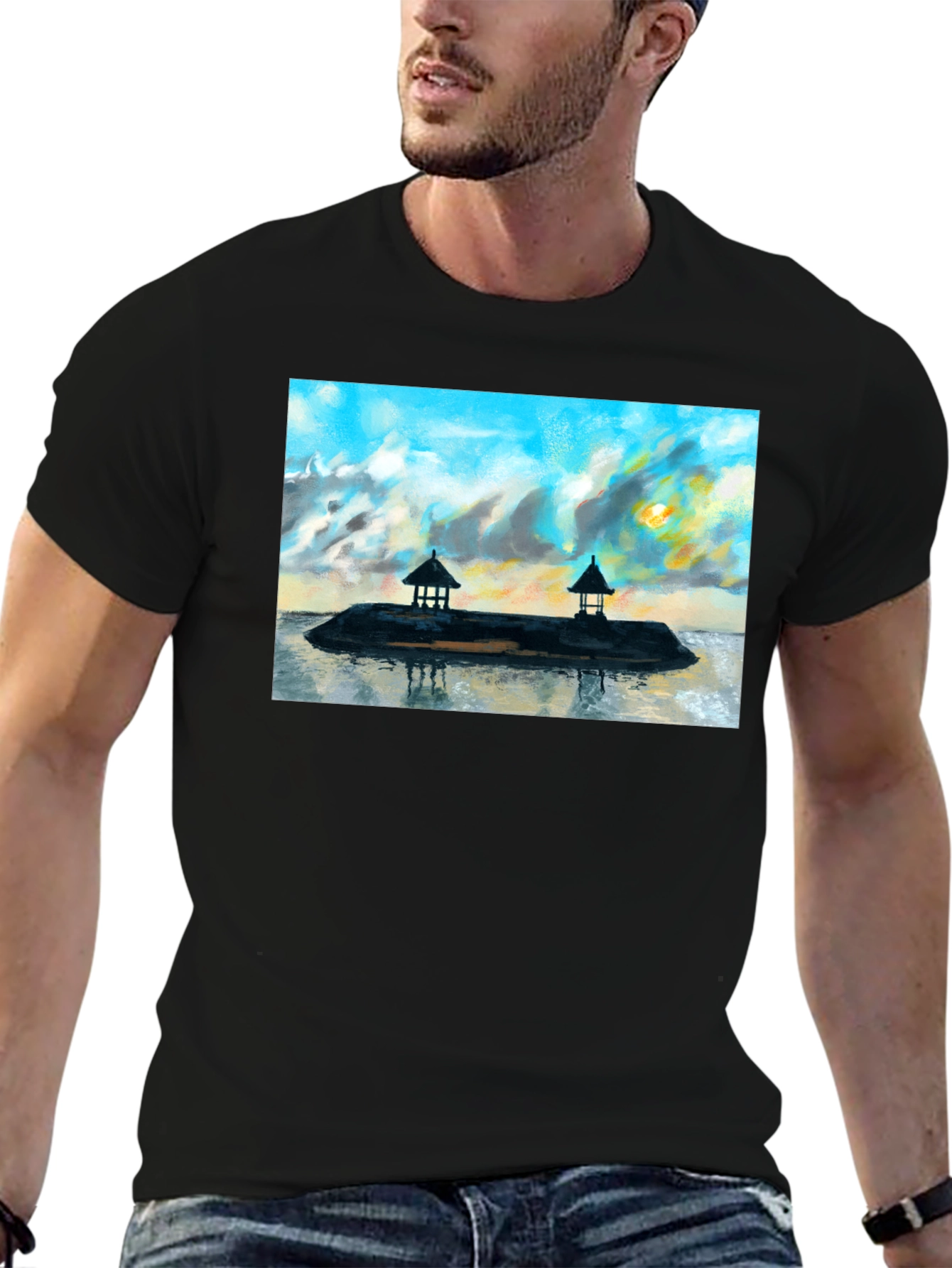 Island View Graphic T-Shirt - Black Cotton Tee