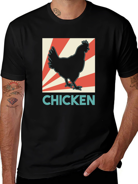 Chicken Graphic Tee - Retro Style Black T-Shirt