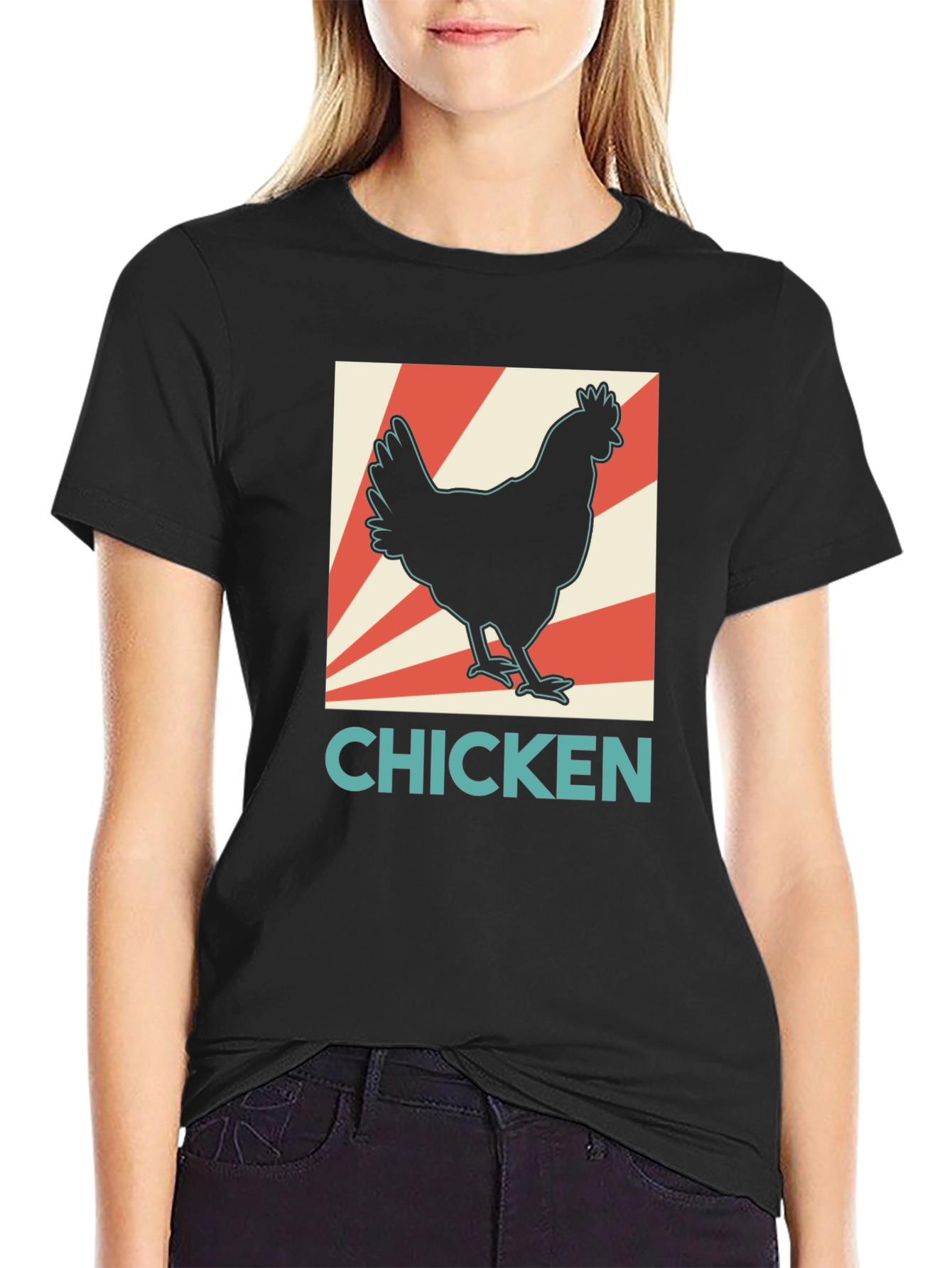 Chicken Graphic Tee - Retro Style Black T-Shirt