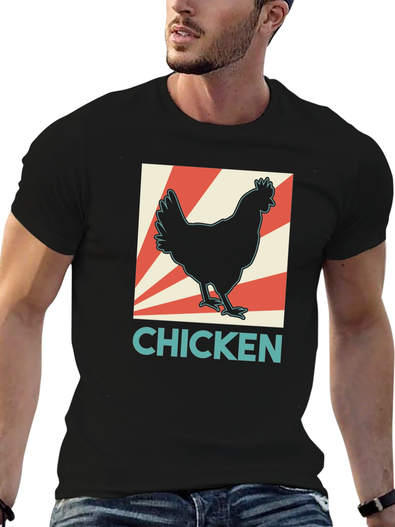 Chicken Graphic Tee - Retro Style Black T-Shirt