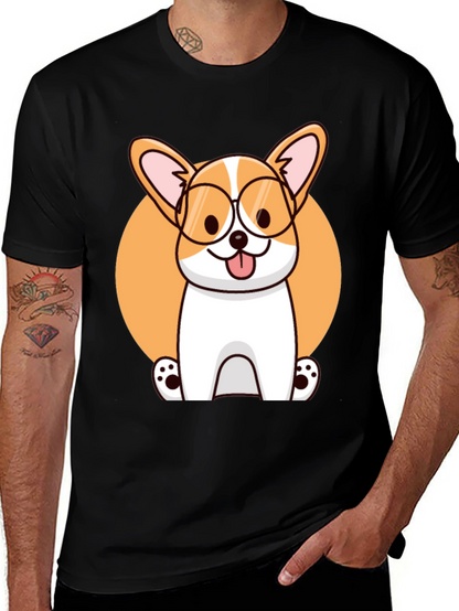 Corgi with Glasses Black T-Shirt
