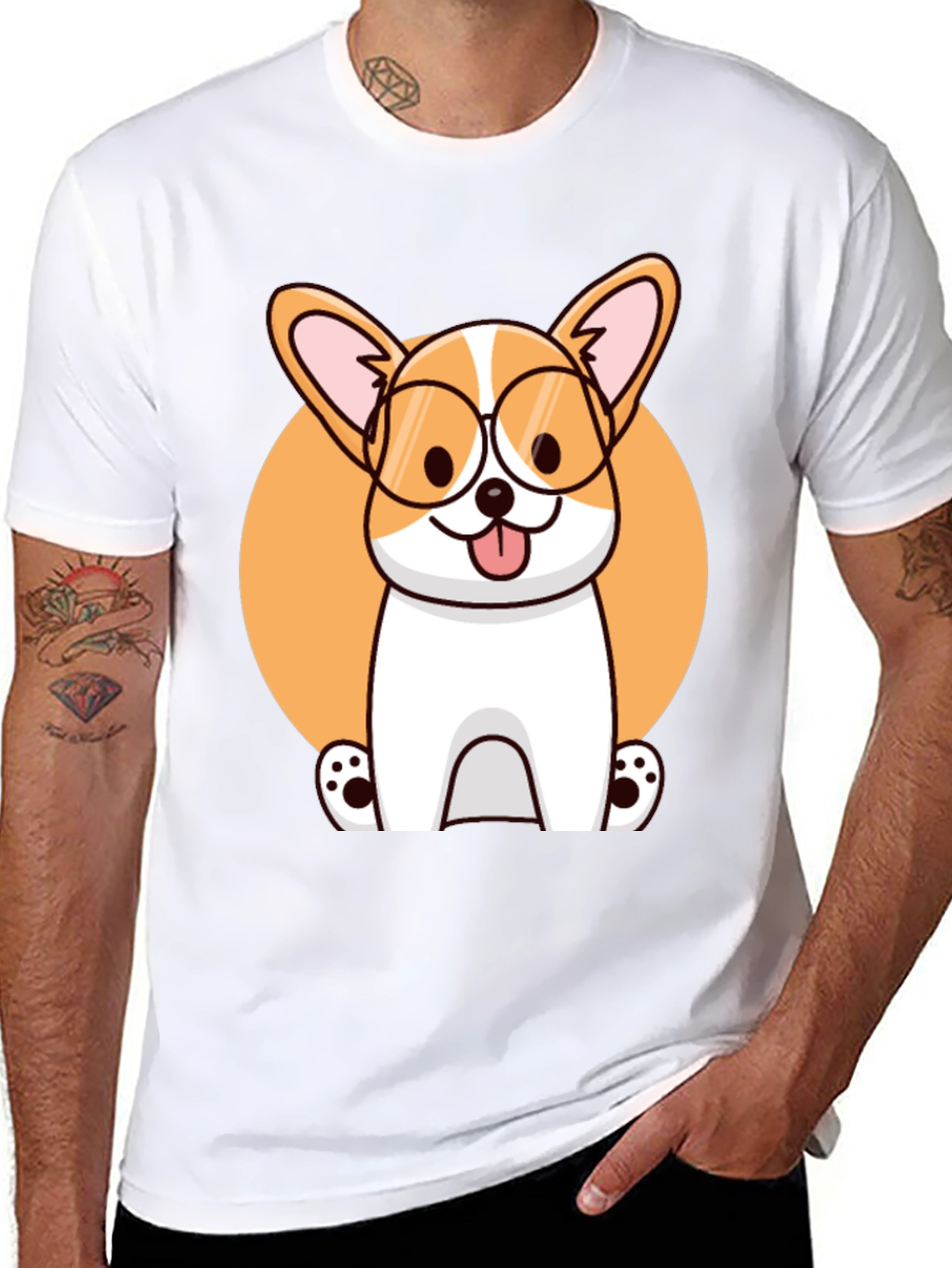 Corgi with Glasses Black T-Shirt
