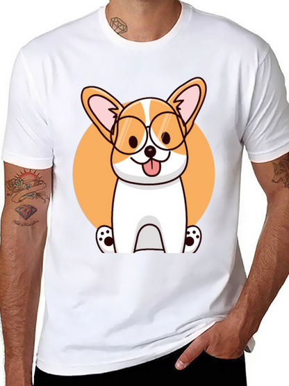 Corgi with Glasses Black T-Shirt