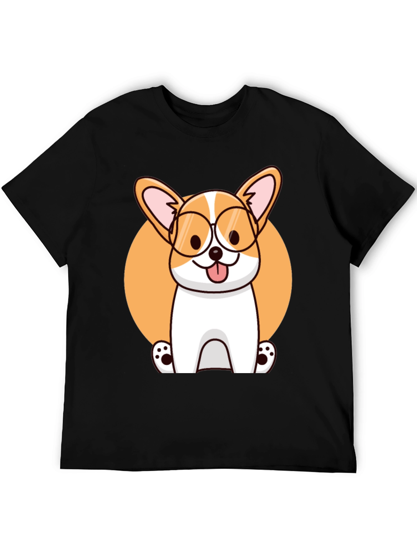 Corgi with Glasses Black T-Shirt