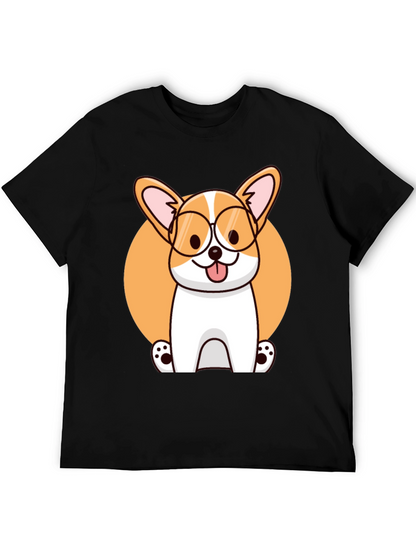 Corgi with Glasses Black T-Shirt