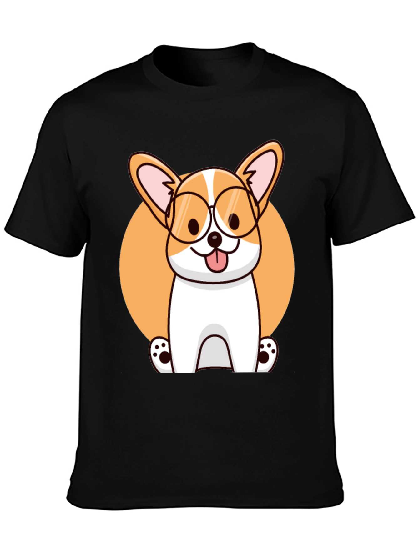 Corgi with Glasses Black T-Shirt