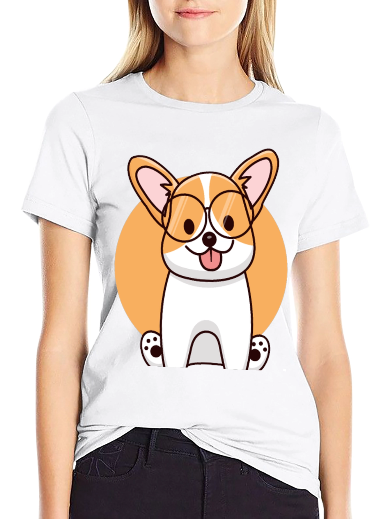 Corgi with Glasses Black T-Shirt
