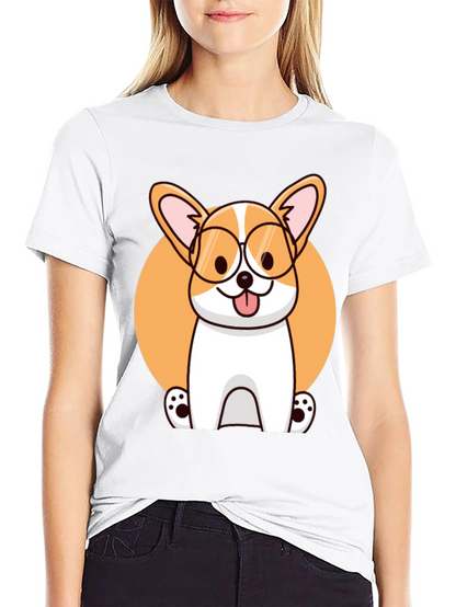 Corgi with Glasses Black T-Shirt