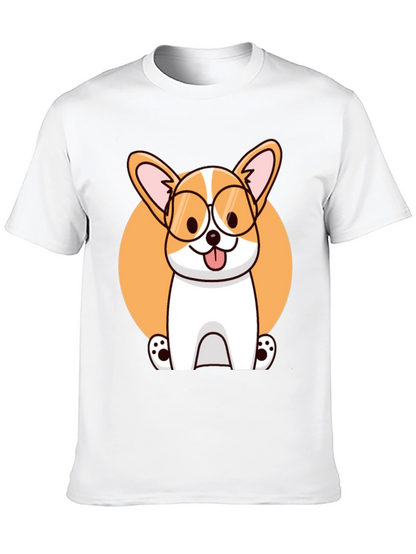 Corgi with Glasses Black T-Shirt