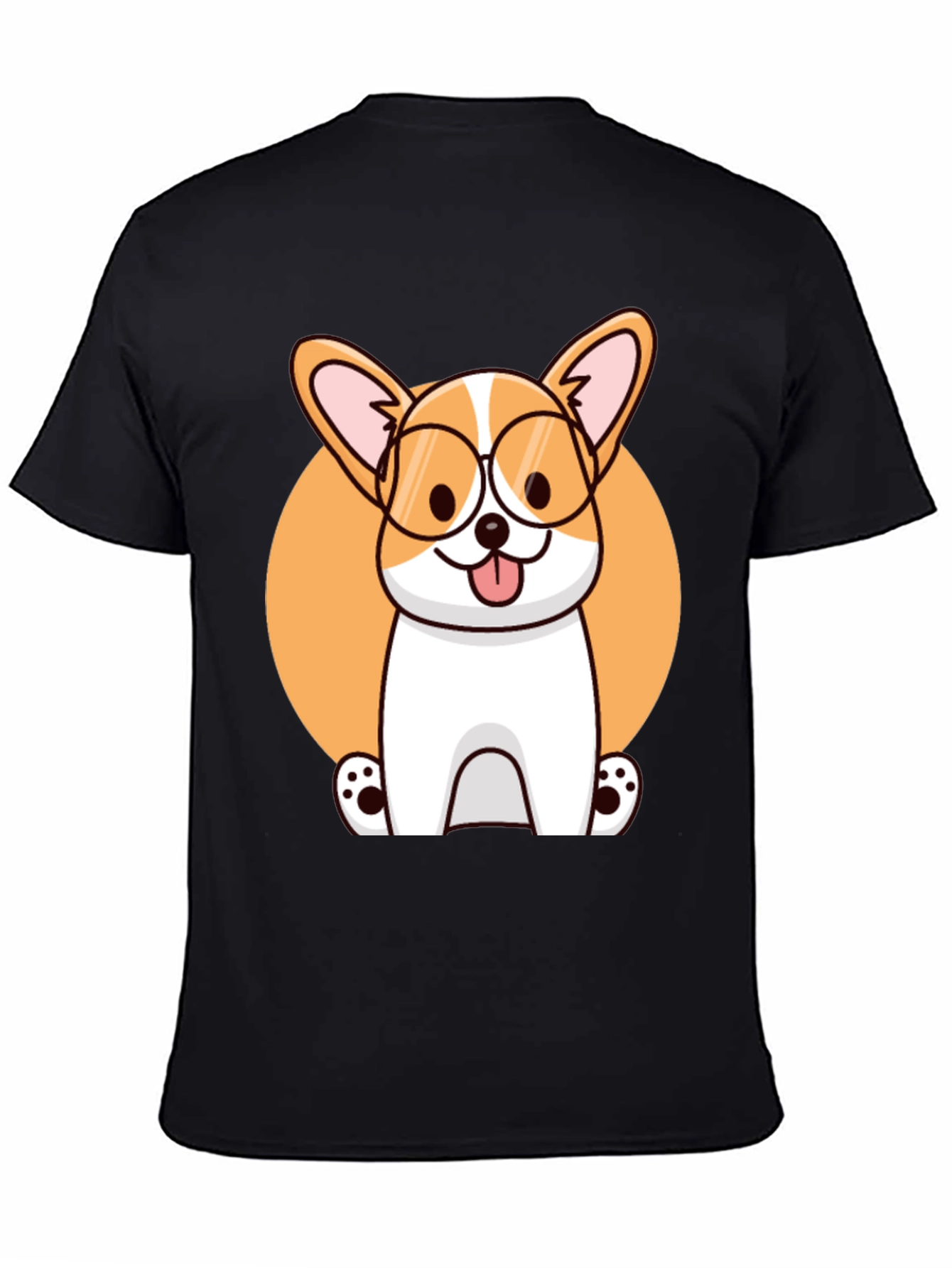 Corgi with Glasses Black T-Shirt