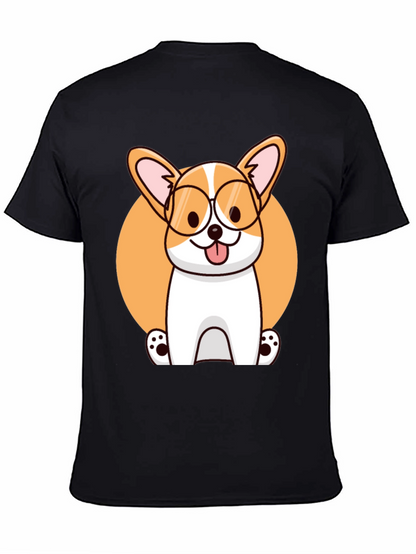 Corgi with Glasses Black T-Shirt