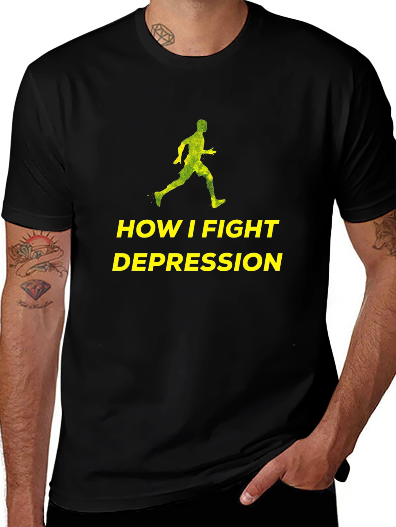 Fight Depression Tee: Running Man Graphic T-Shirt