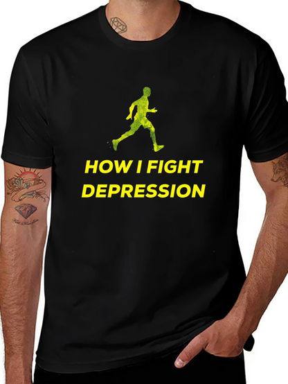 Fight Depression Tee: Running Man Graphic T-Shirt