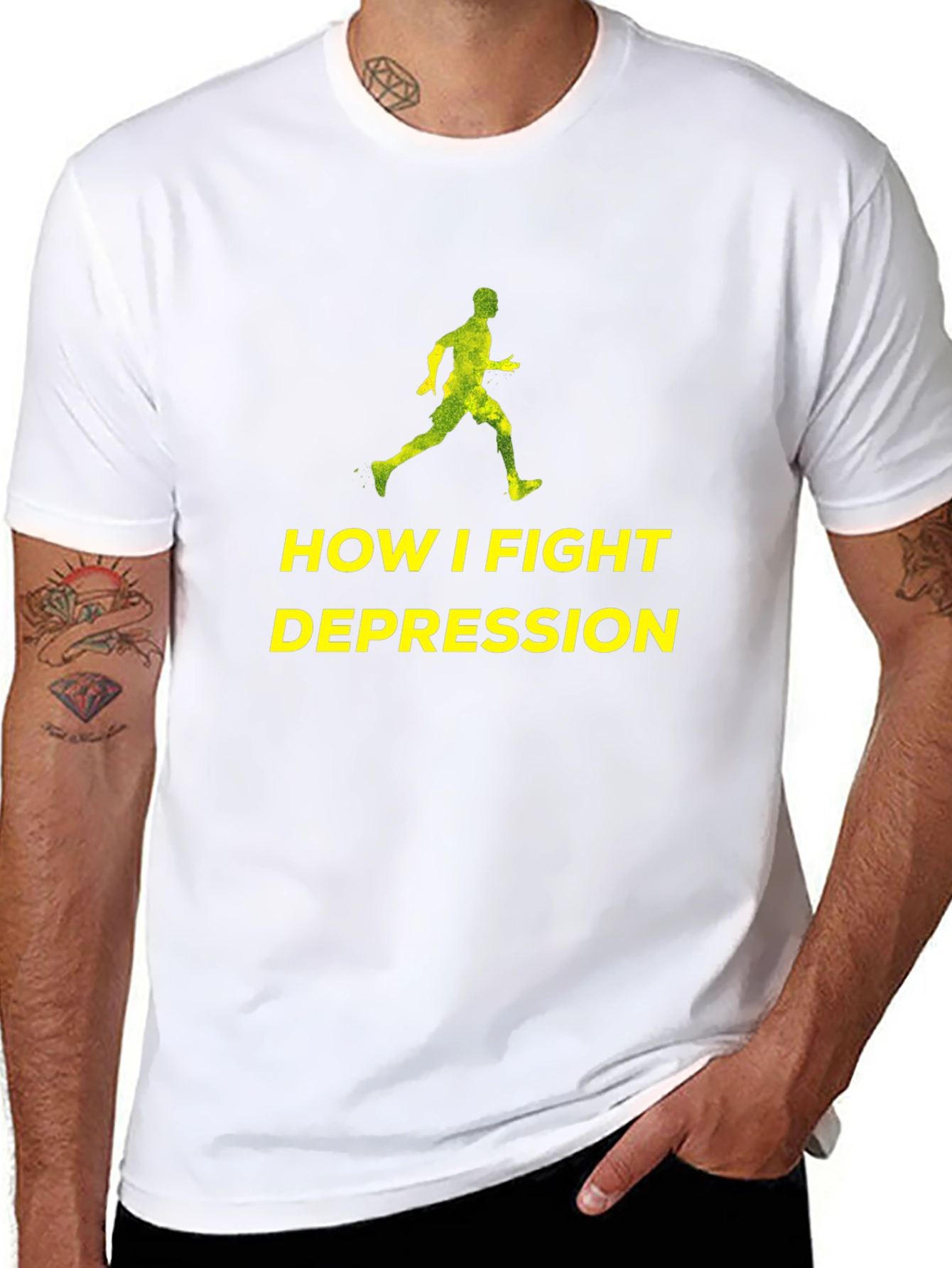 Fight Depression Tee: Running Man Graphic T-Shirt