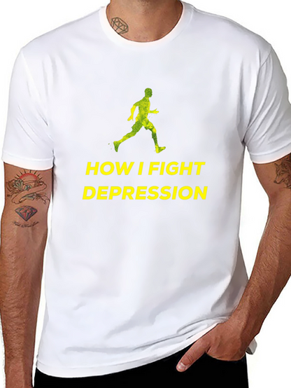 Fight Depression Tee: Running Man Graphic T-Shirt