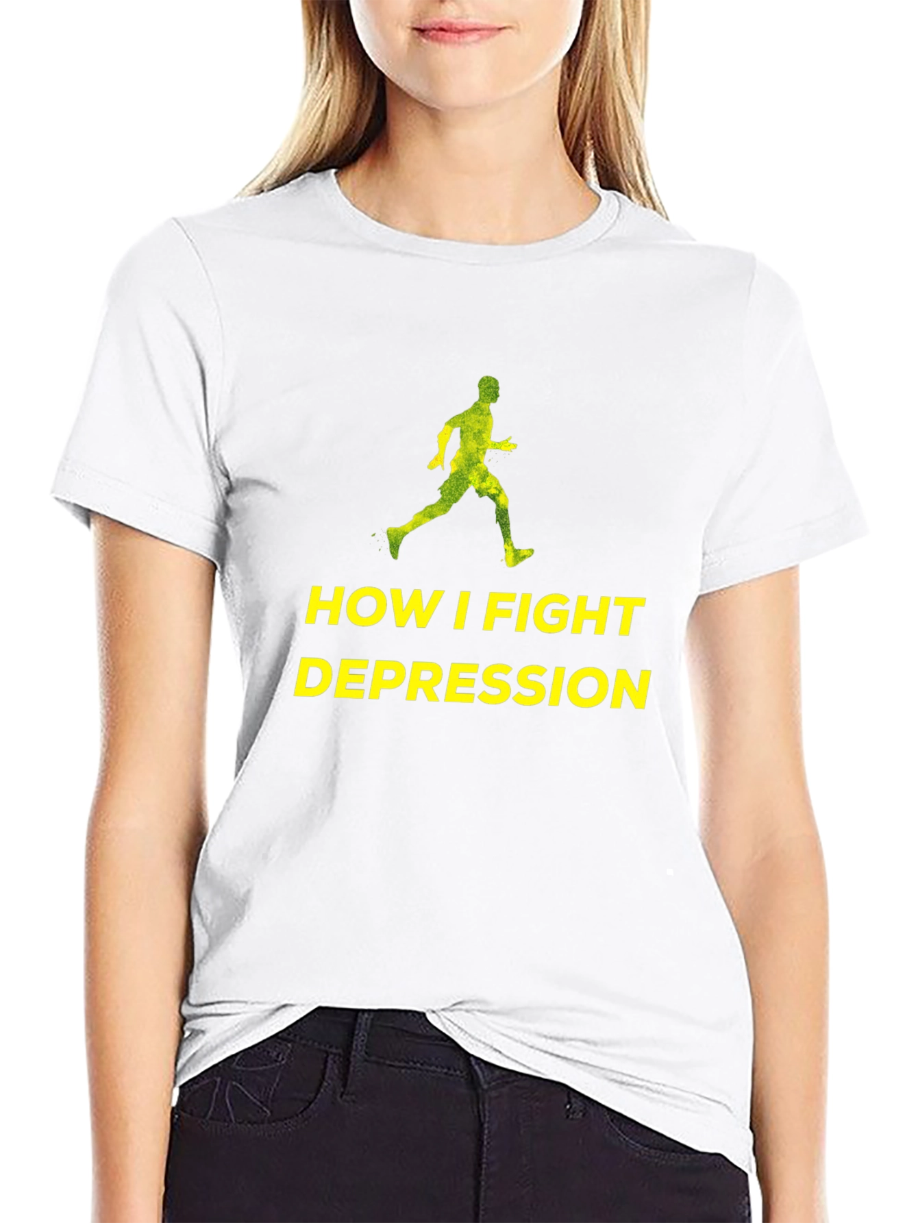 Fight Depression Tee: Running Man Graphic T-Shirt