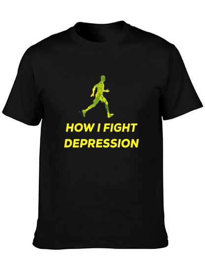 Fight Depression Tee: Running Man Graphic T-Shirt