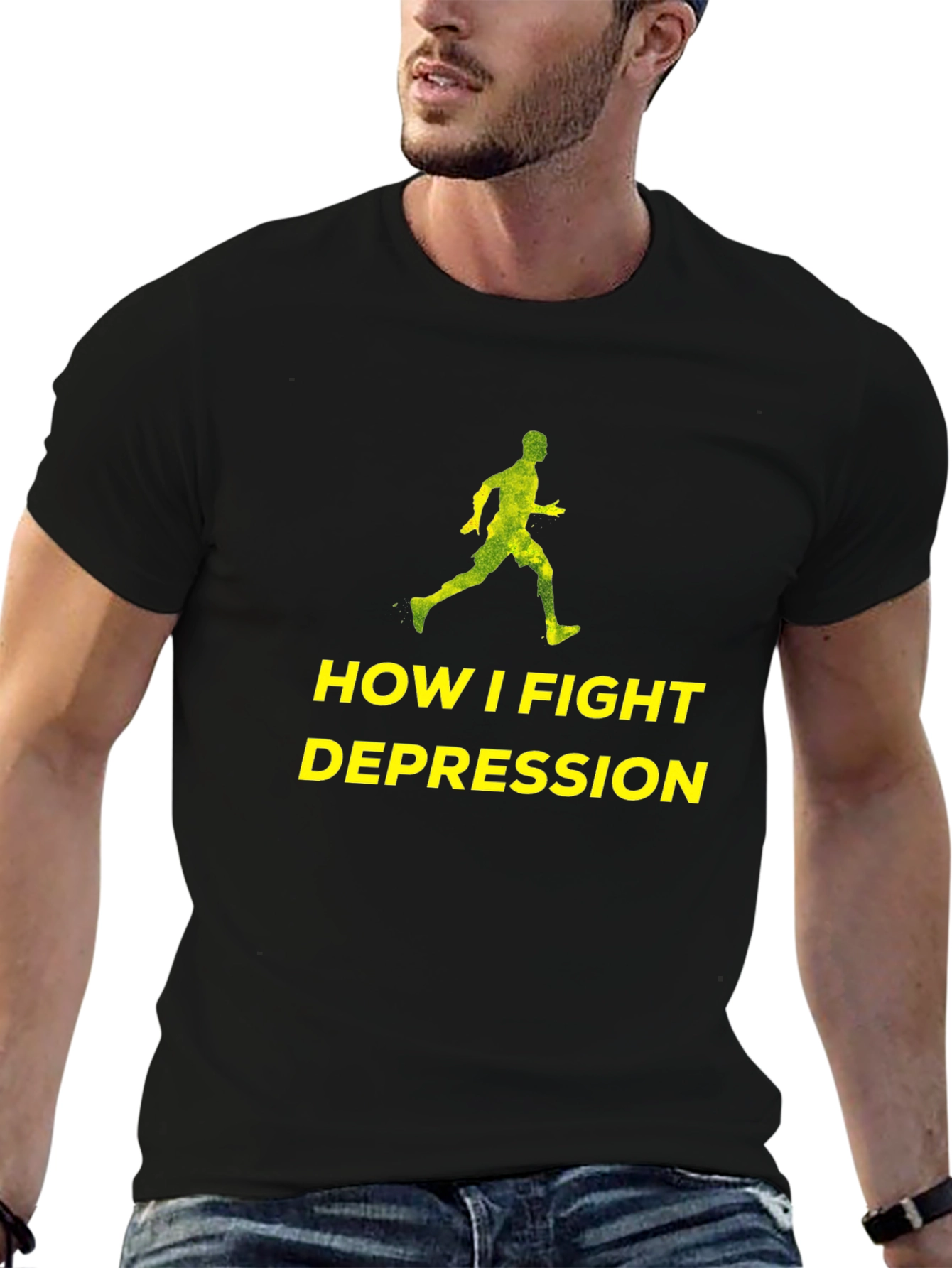 Fight Depression Tee: Running Man Graphic T-Shirt