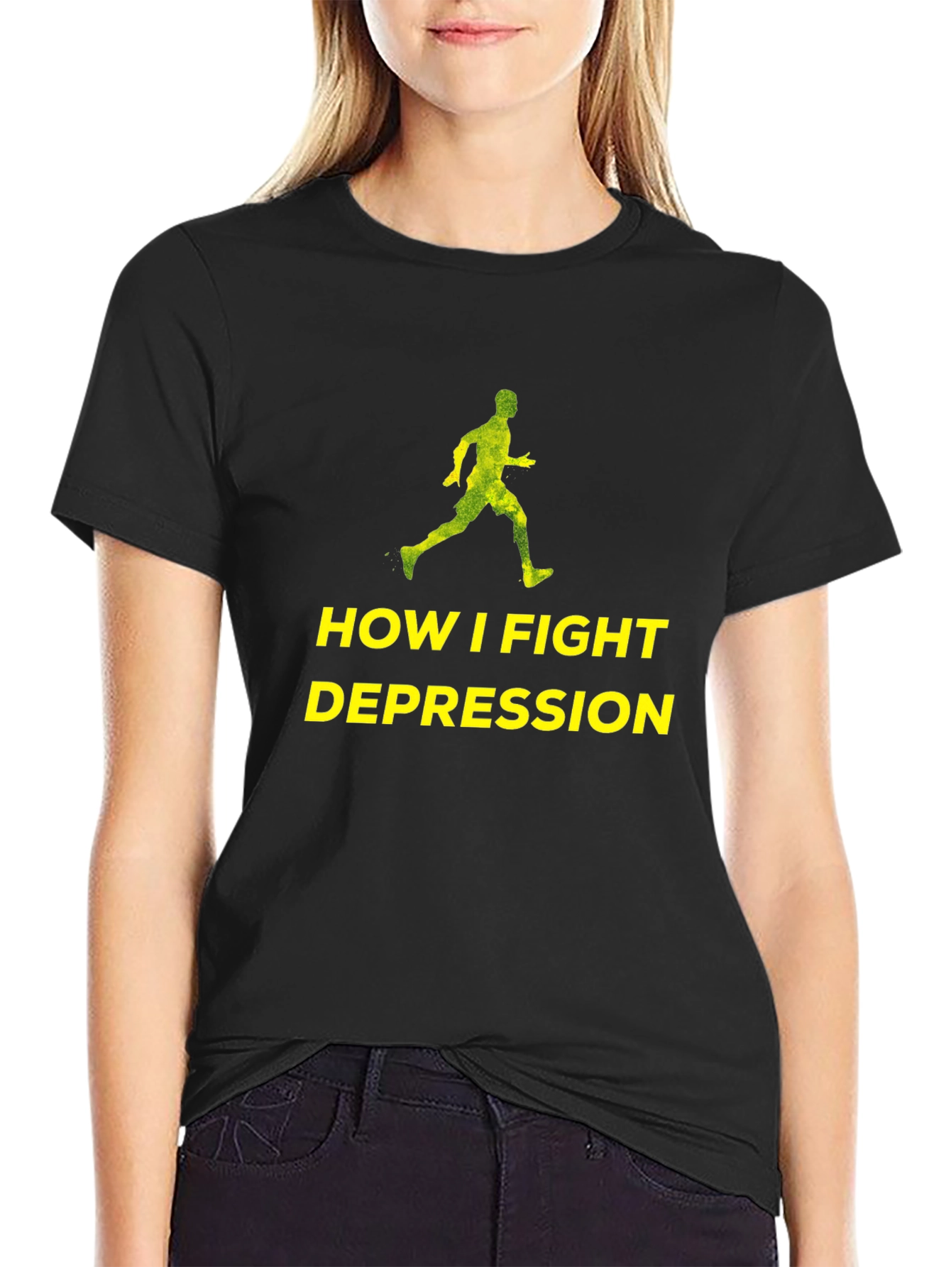 Fight Depression Tee: Running Man Graphic T-Shirt
