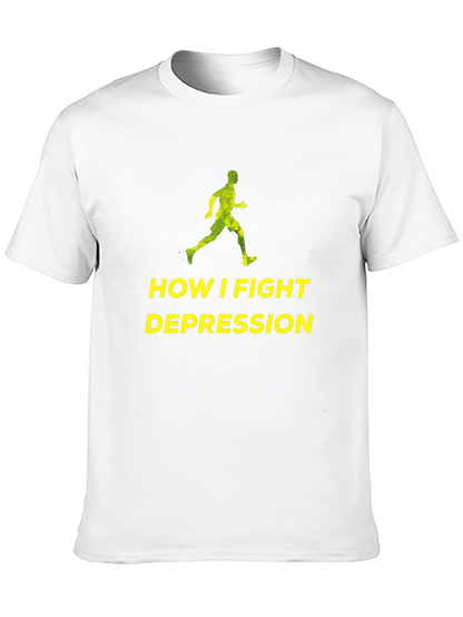 Fight Depression Tee: Running Man Graphic T-Shirt