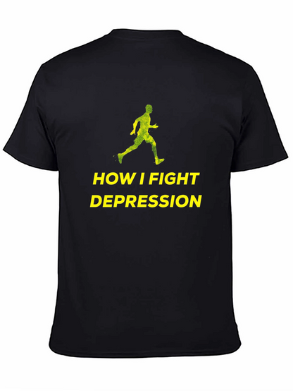 Fight Depression Tee: Running Man Graphic T-Shirt