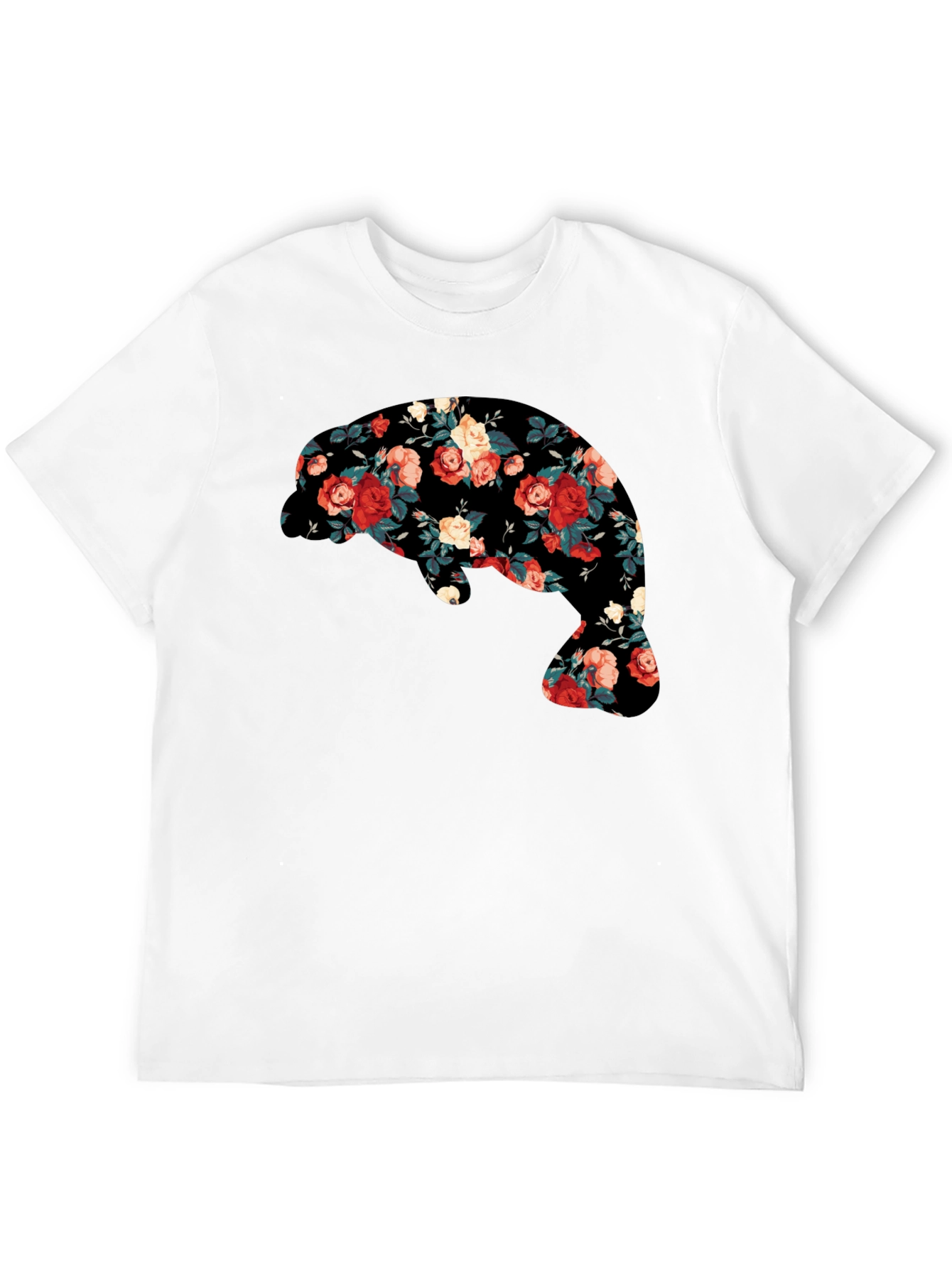 Floral Manatee Black T-Shirt - Unique Graphic Tee