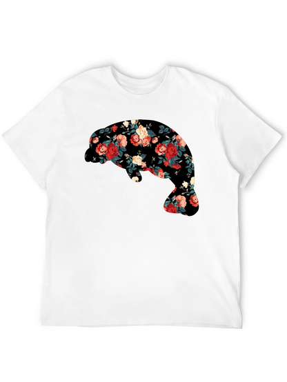 Floral Manatee Black T-Shirt - Unique Graphic Tee