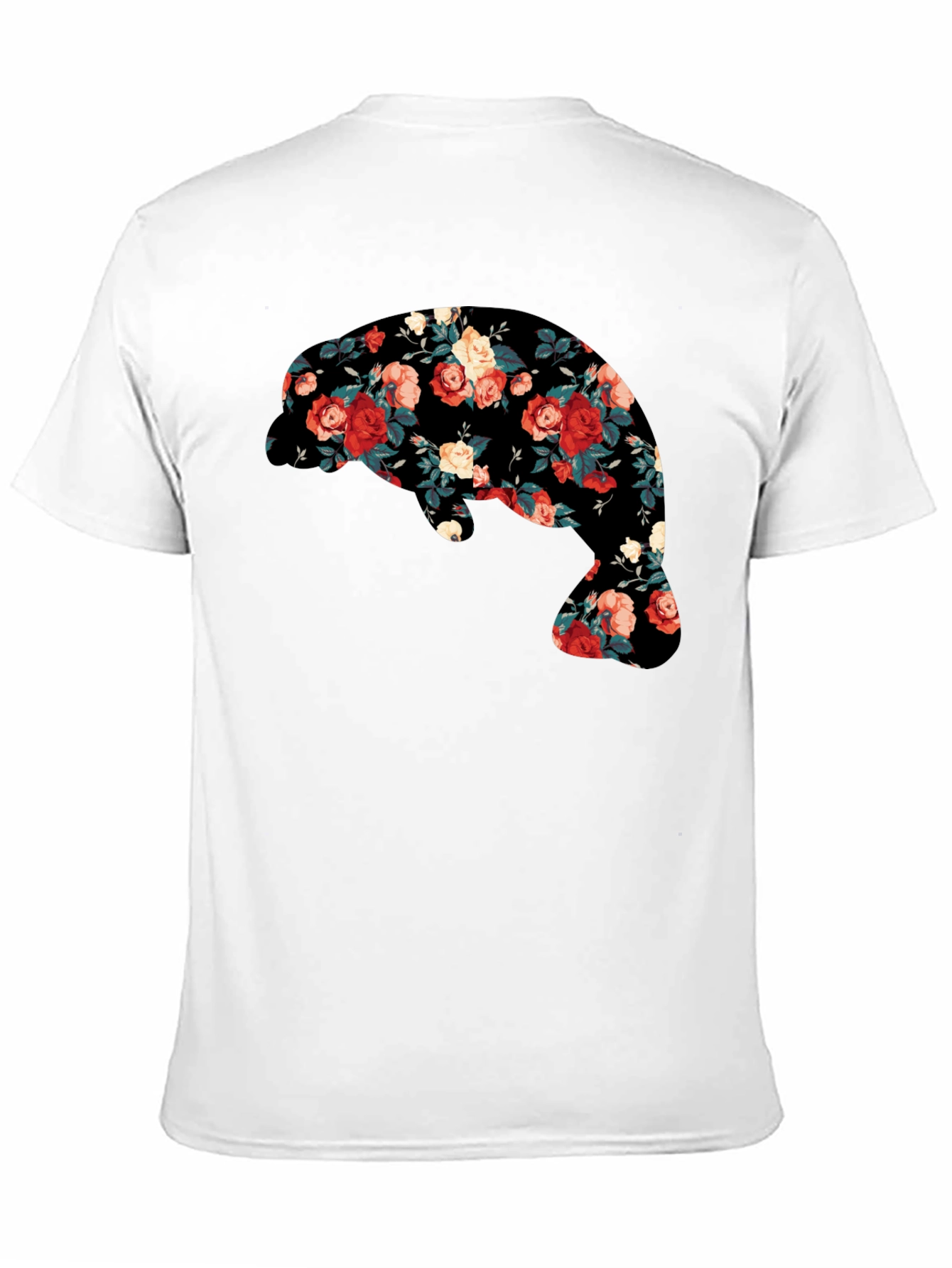 Floral Manatee Black T-Shirt - Unique Graphic Tee