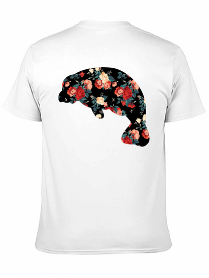 Floral Manatee Black T-Shirt - Unique Graphic Tee