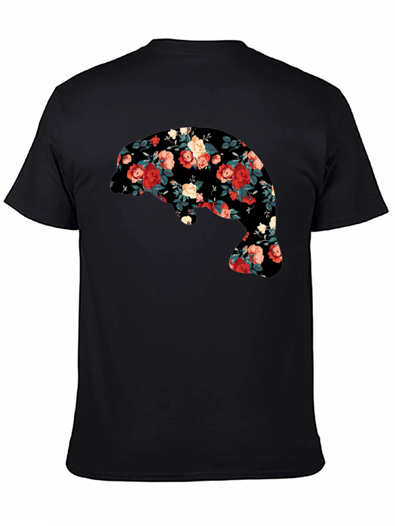 Floral Manatee Black T-Shirt - Unique Graphic Tee