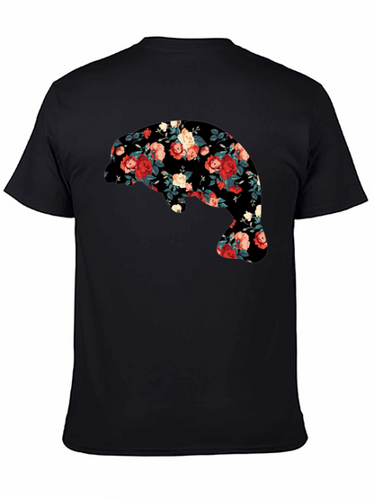 Floral Manatee Black T-Shirt - Unique Graphic Tee