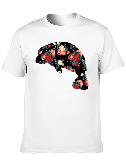 Floral Manatee Black T-Shirt - Unique Graphic Tee