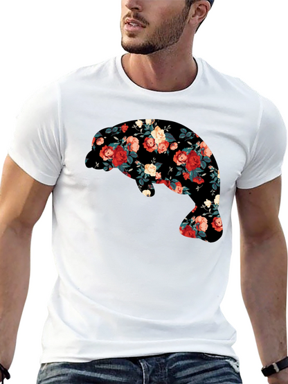 Floral Manatee Black T-Shirt - Unique Graphic Tee