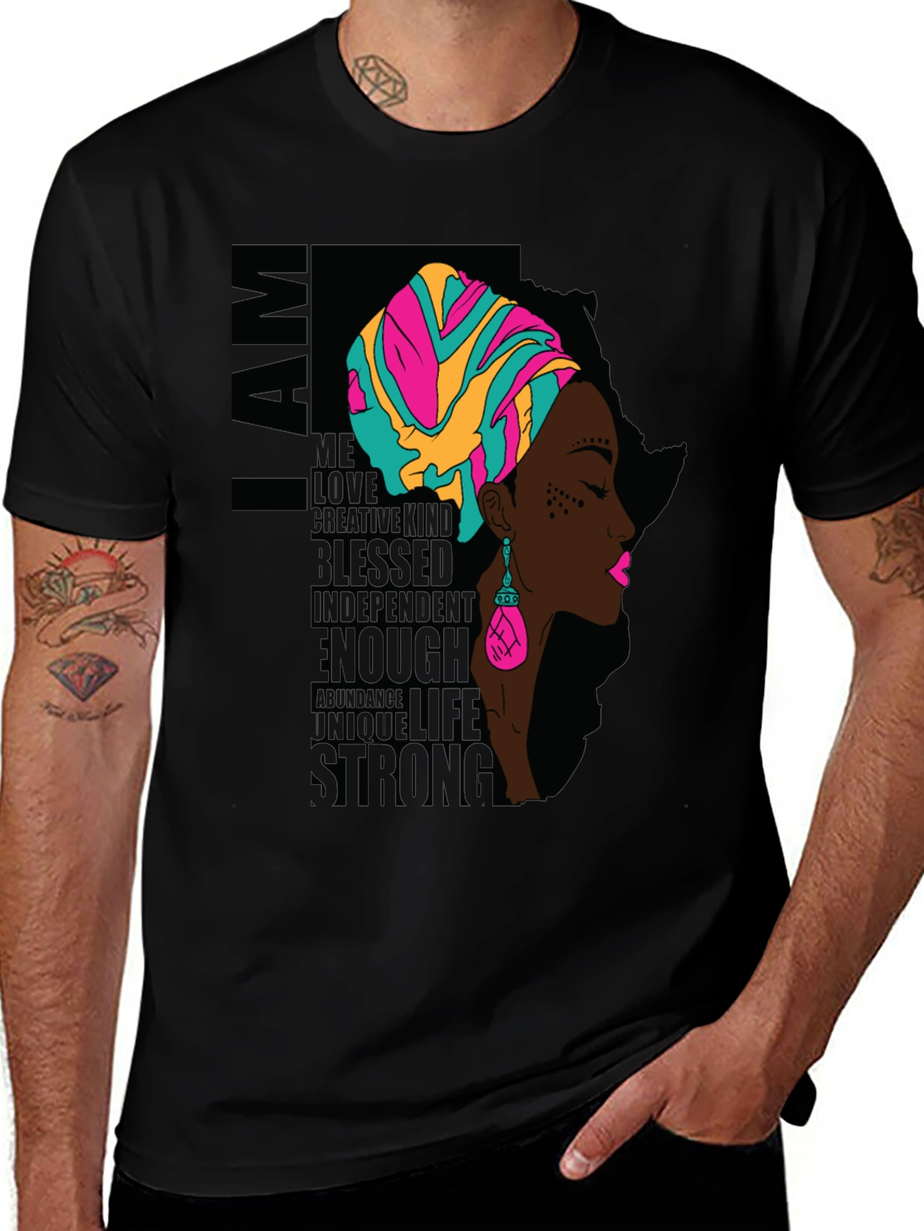 I AM African Woman T-Shirt - Black Graphic Tee