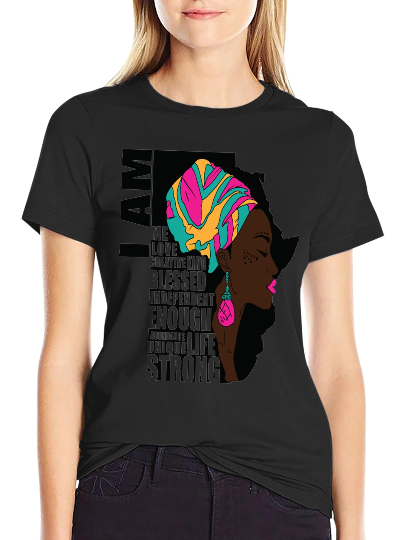 I AM African Woman T-Shirt - Black Graphic Tee