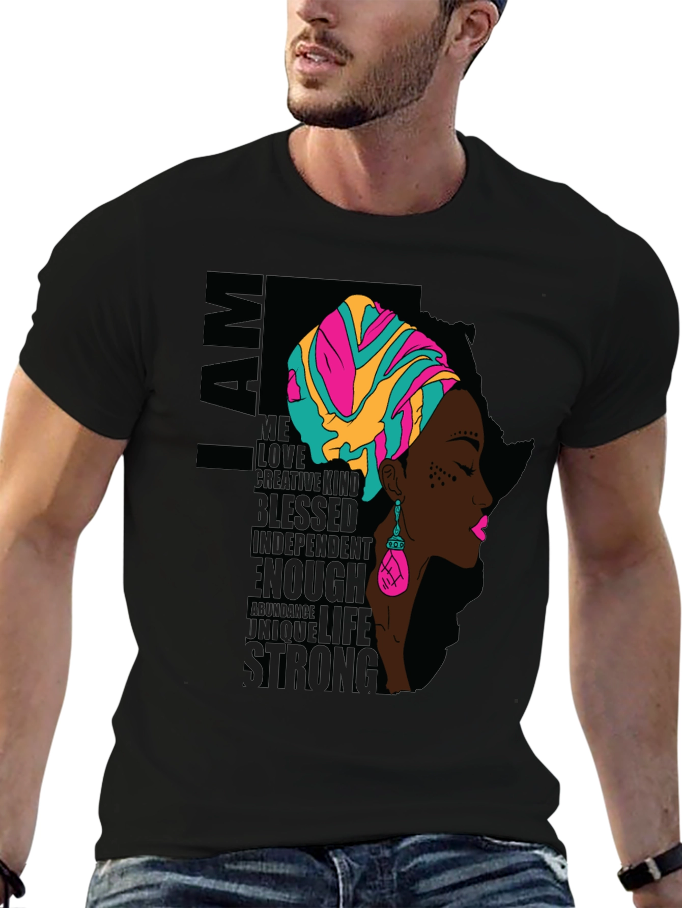I AM African Woman T-Shirt - Black Graphic Tee