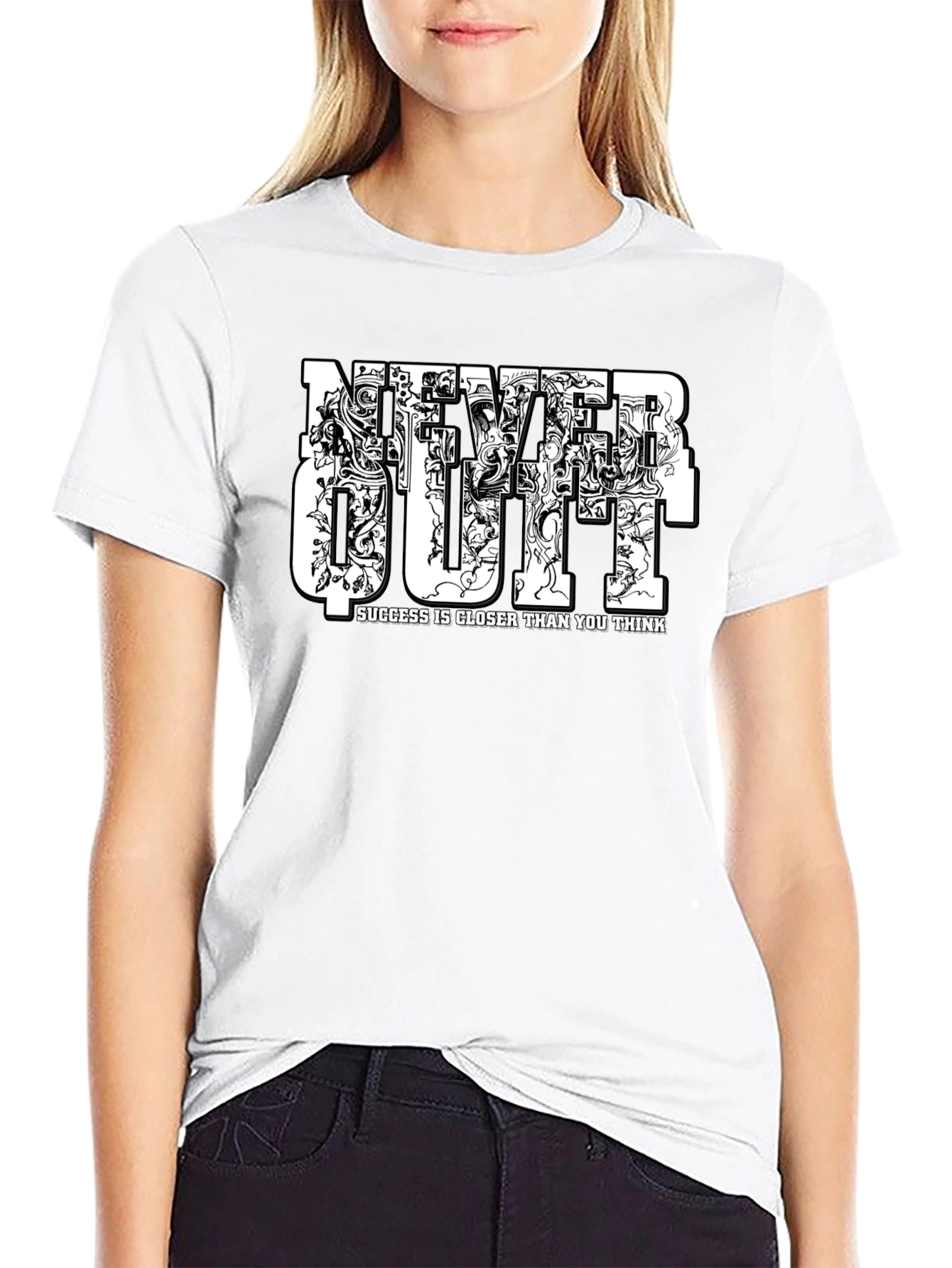 Never Quit Motivational Graphic Black T-Shirt