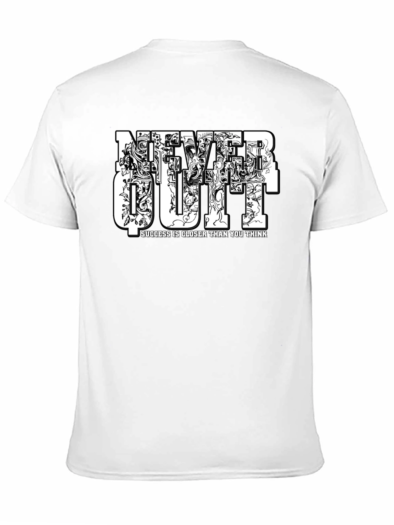 Never Quit Motivational Graphic Black T-Shirt