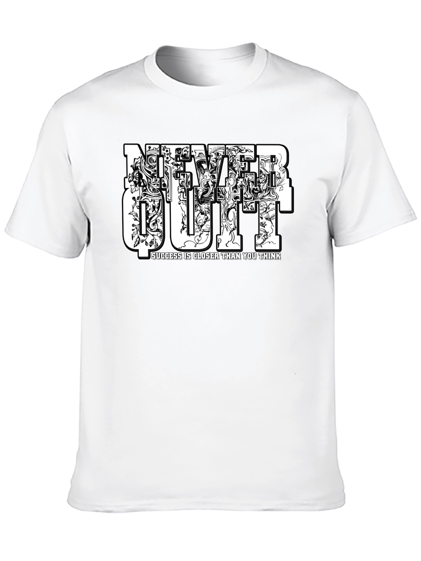 Never Quit Motivational Graphic Black T-Shirt