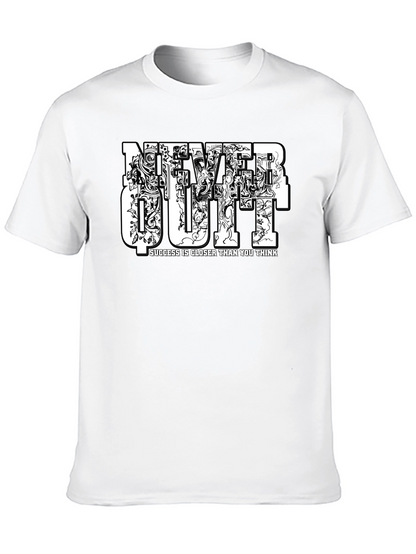 Never Quit Motivational Graphic Black T-Shirt