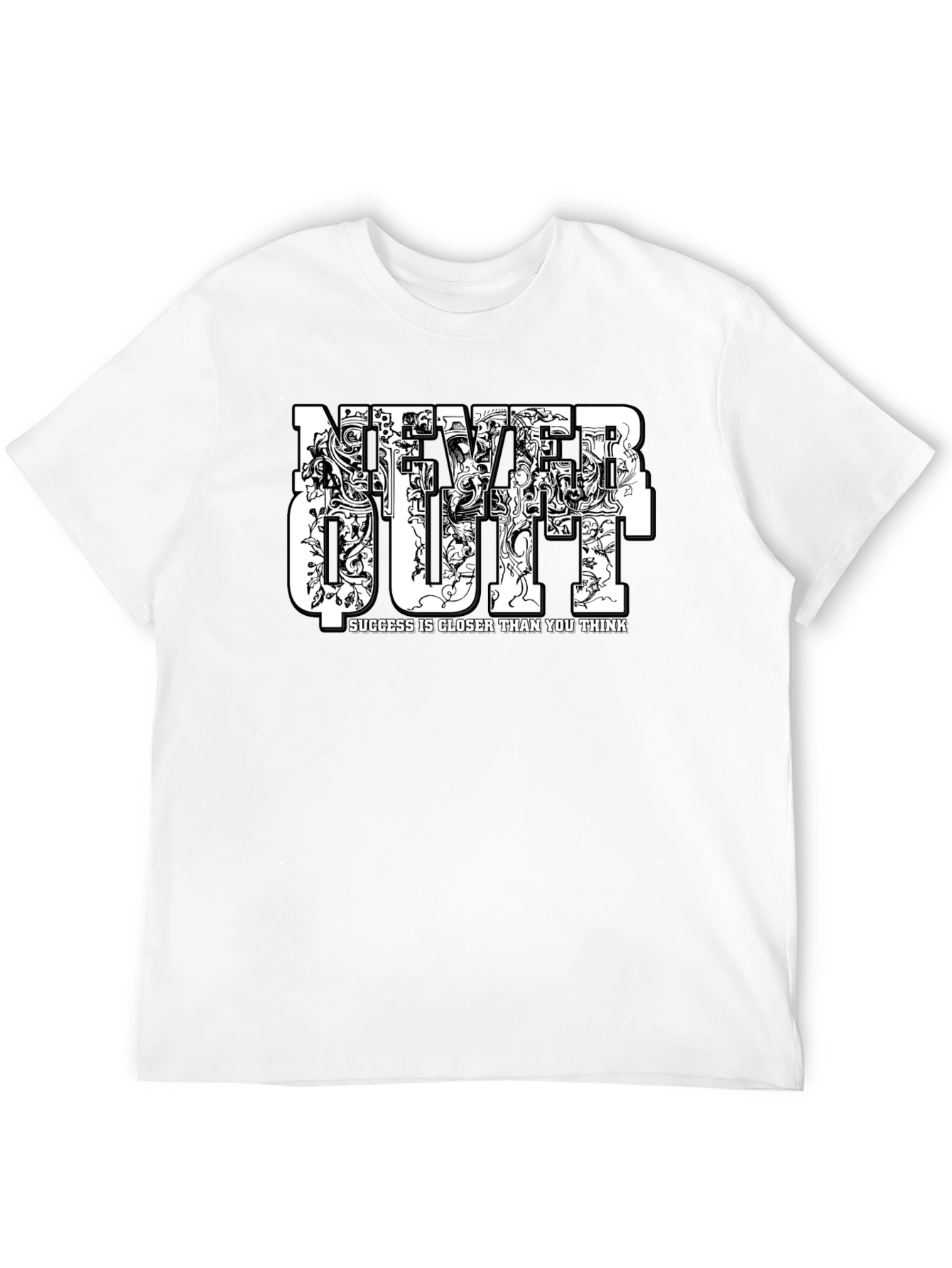 Never Quit Motivational Graphic Black T-Shirt