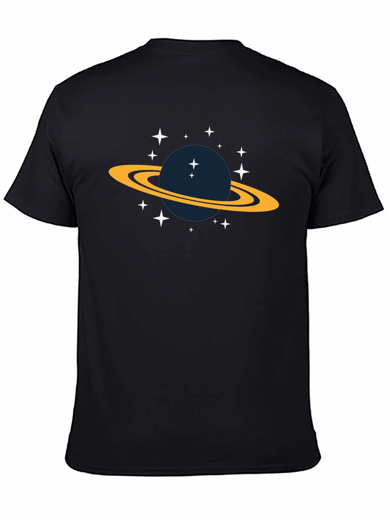 Space Saturn Graphic Tee - Black Cotton T-Shirt
