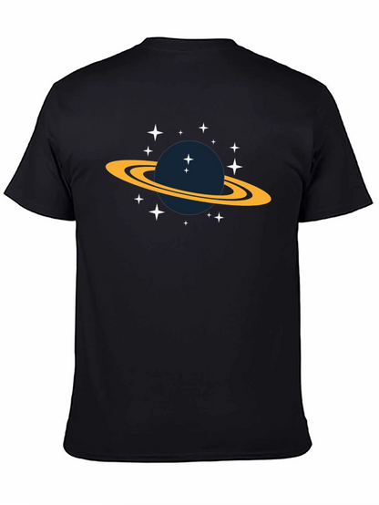 Space Saturn Graphic Tee - Black Cotton T-Shirt